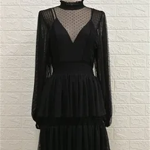 Сплошное черное платье для торта Прозрачное платье с рукавами летучая мышь из двух частей сексуальное платье