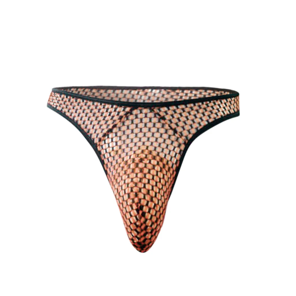 Sexy Thong Panties Novelty Men's T-shaped crotchless Large Mesh transparent panties Lingerie Underwear Tanga Tentación Hombre - Цвет: Цвет: желтый