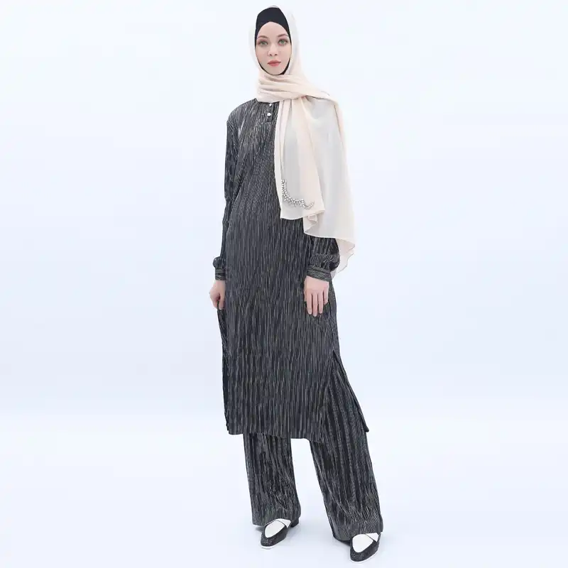 Abaya Turkey Dubai Muslim Women Two Piece Set Pleated Long Tops Pants Turkish Islamic Clothing Chemise Longue Femme Musulmane Aliexpress