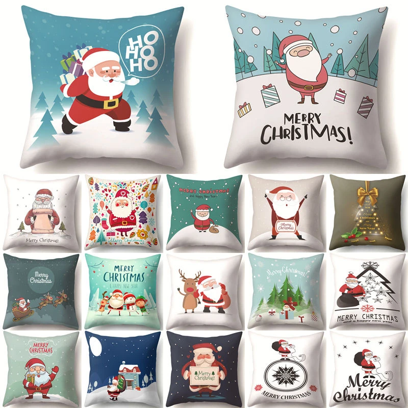 

Santa Claus Pattern Christmas Cushion Cover 45*45cm Polyester Pillowcase Decorative Throw Pillow Xmas New Year Home Decor 40543