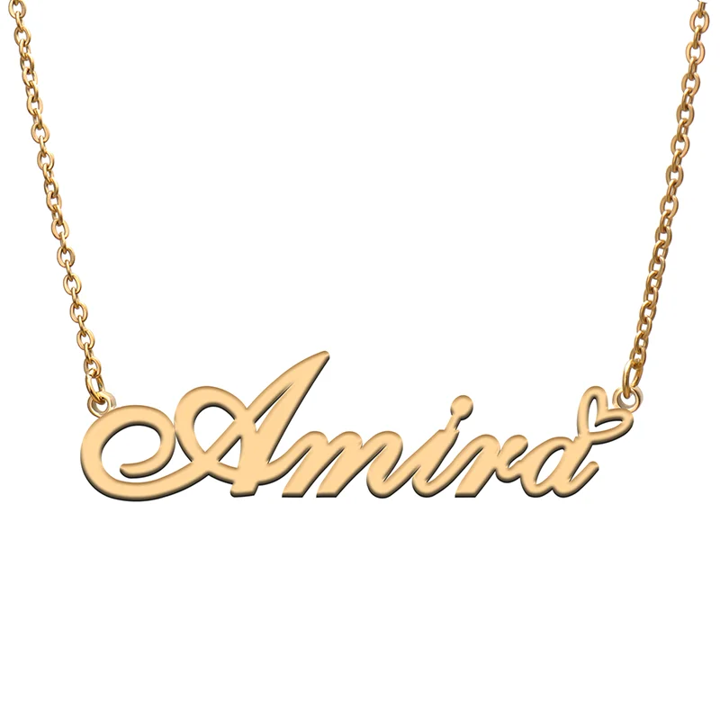 

Amira Name Tag Necklace Personalized Pendant Jewelry Gifts for Mom Daughter Girl Friend Birthday Christmas Party Present