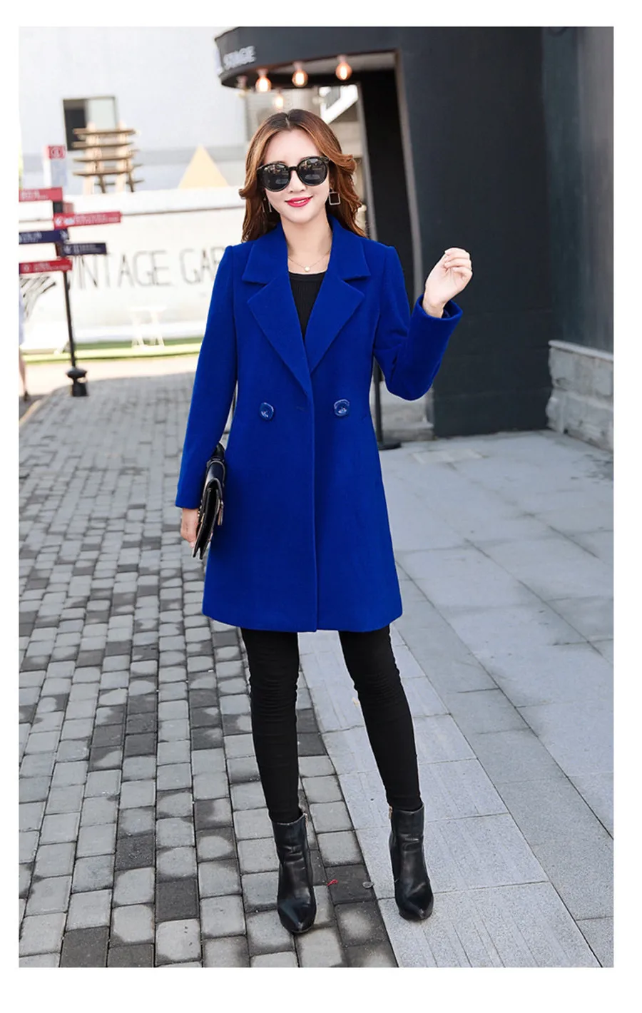 Женская осенне-зимняя куртка пальто шерстяное пальто Костюмы Верхняя одежда плюс размер большой длинный черный тонкий смесь женская одежда