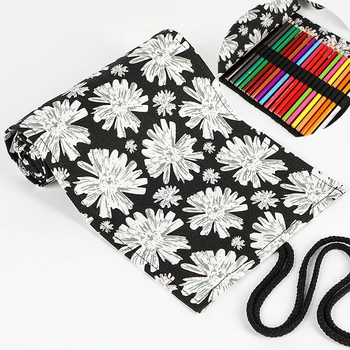 

Snow printed hand canvas art pen curtain 12/24/36/48 holes large-capacity pen bag back to school pencil pouch staionery bag