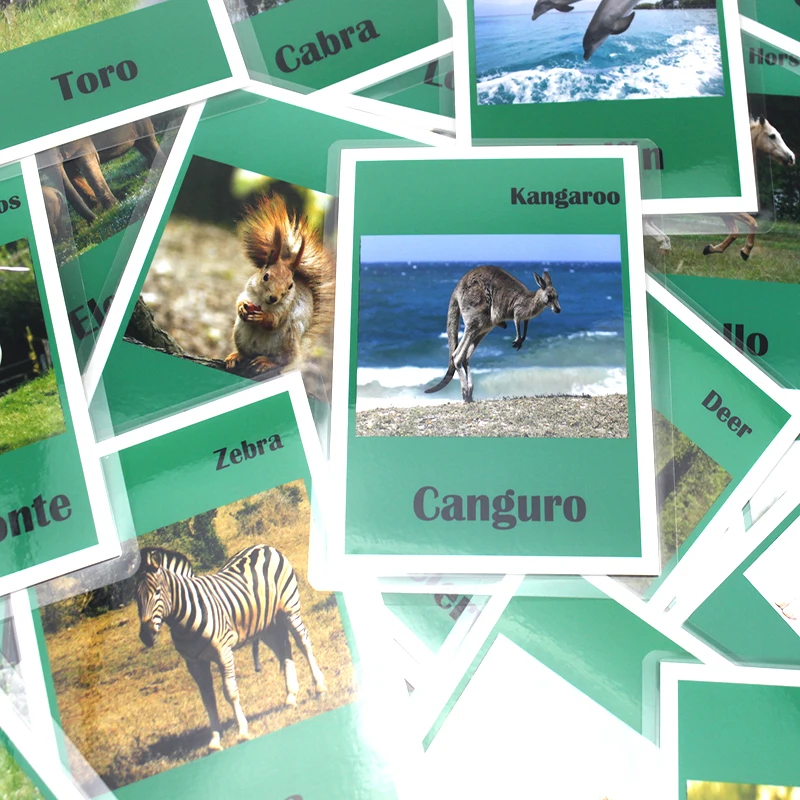 Детские Обучающие испанские/английские животные фонарики для детей Монтессори