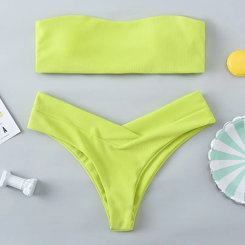 Neon Green Bikini 2020 Mujer Women Sport Padded Bra Tanga Swimsuits Solid Cross Push Up Padded Swimwear Bathing Suits Biquinis|Bikini Set|   - AliExpress
