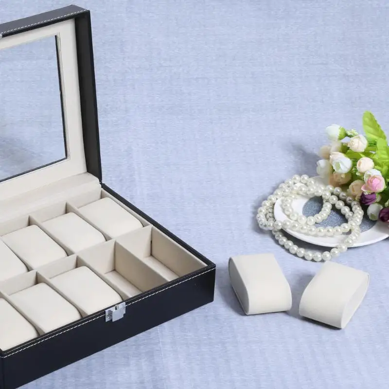 

High-end Watch Case PU Watch Display Box Gift Box Transparent Cover Watch Cupboard Cabinet Door Back Hanger Towel Sponge Holder