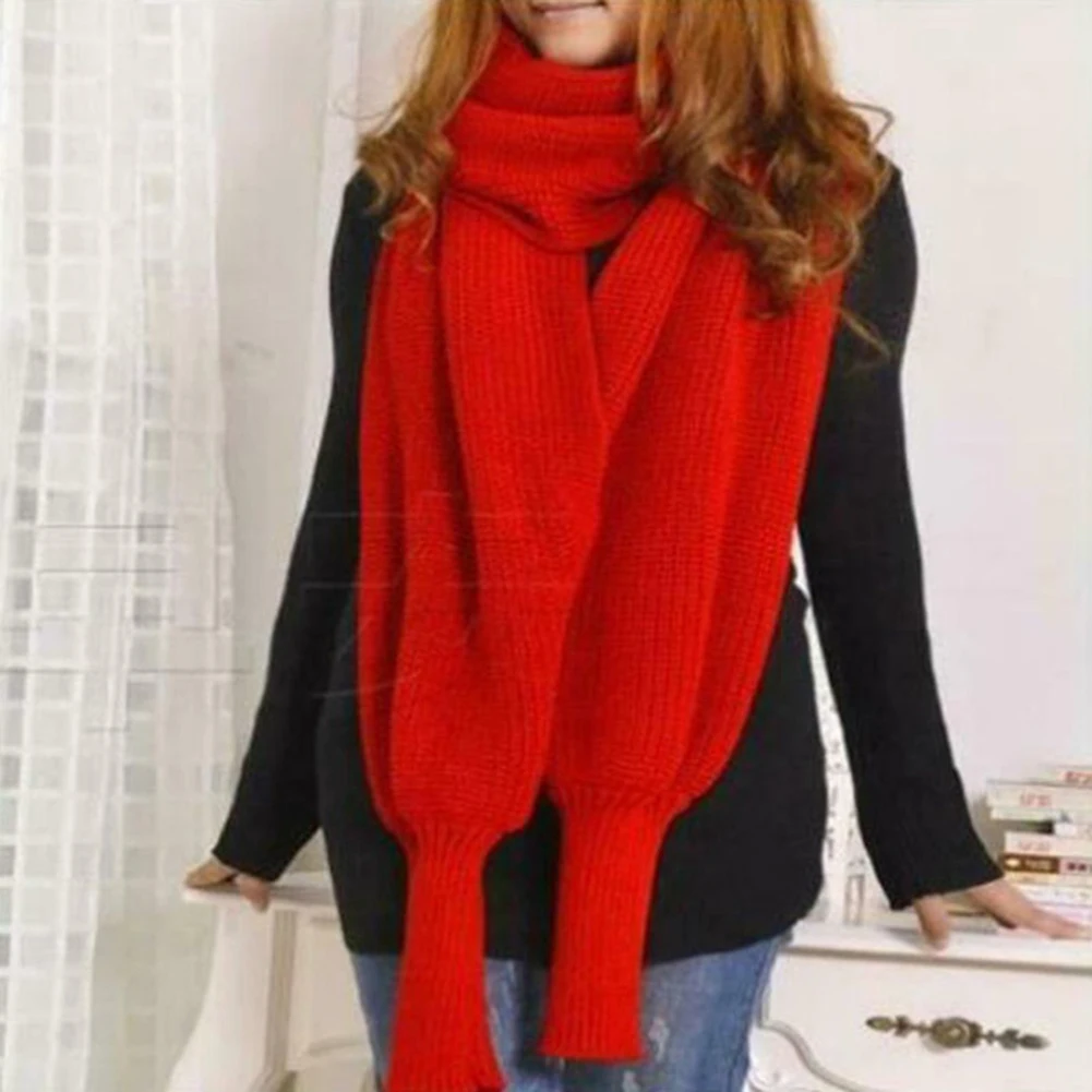 Вязаный шарф с рукавами, длинный шарф, шали, зима-осень, элегантный темперамент, женский теплый шарф 04