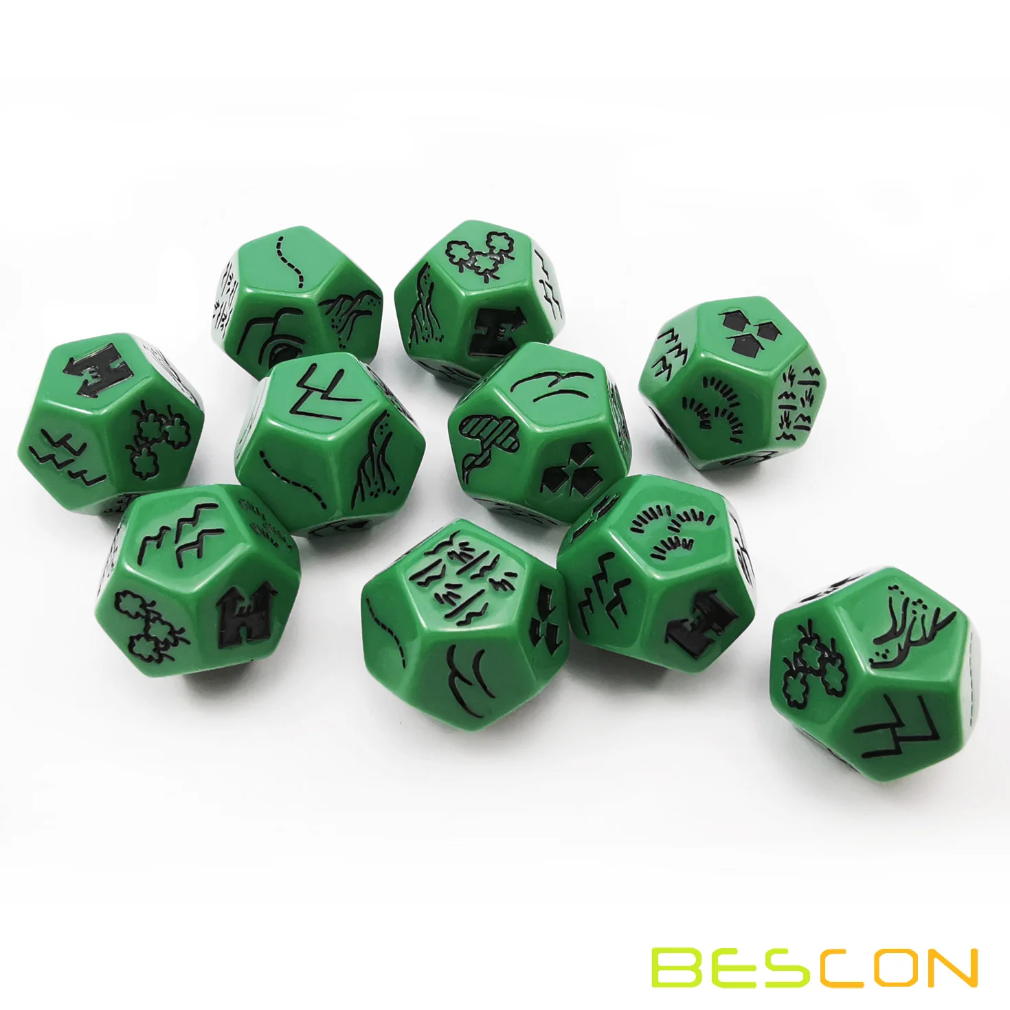 Bescon's Dungeon and Wilderness Terrain, Dungeon Feature and Treasure Type Dice Set, 4 piece Proprietary Polyhedral RPG Dice Set 5