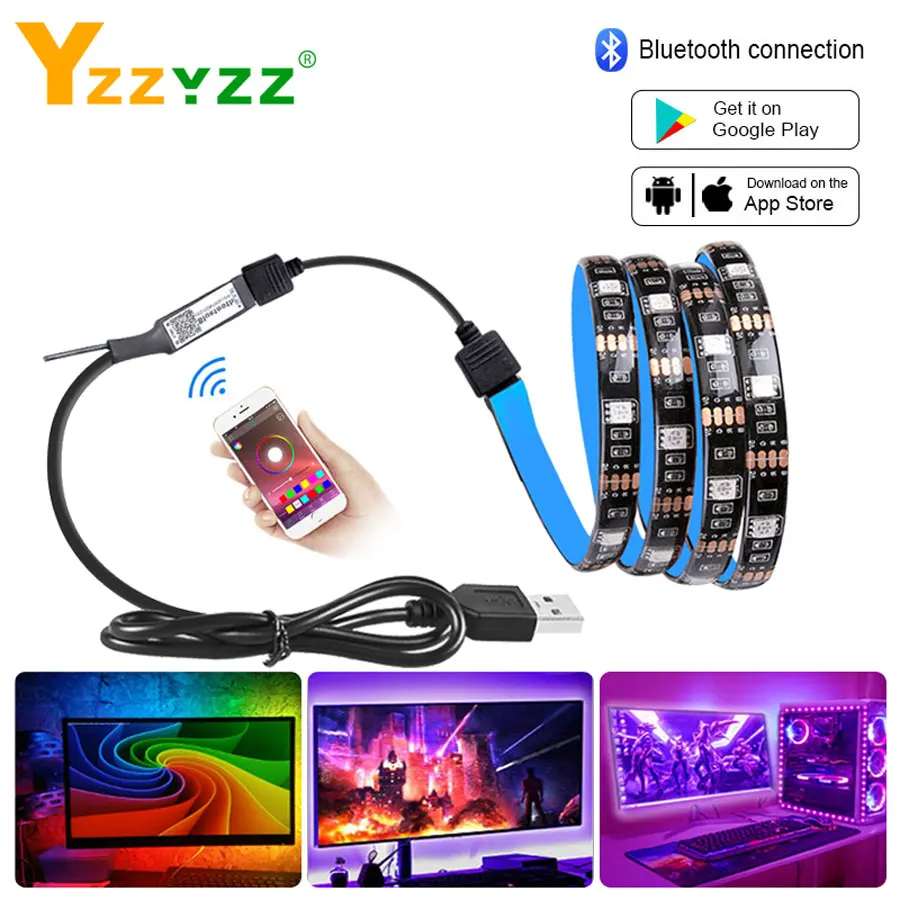 

Bluetooth Control Night Light RGB Flexible Diode Tape 5V USB 5050SMD RGB LED Strip Light for Bed Living Room Baby Night Security