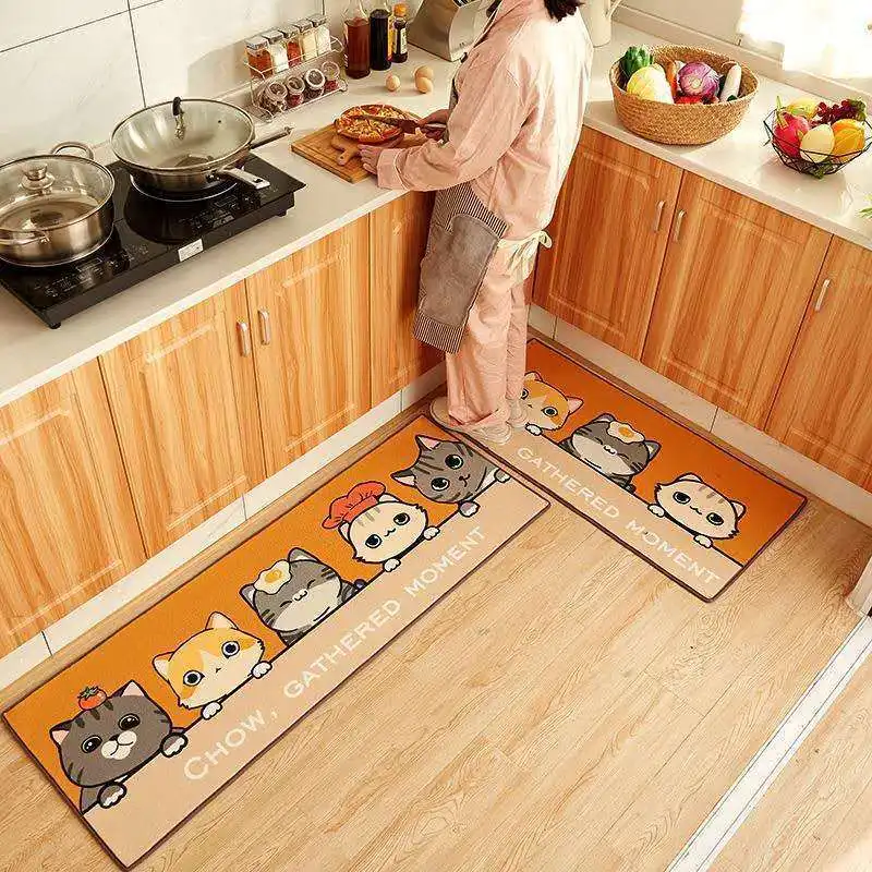 Floor Mat Kitchen Floor Mat Entrance Doormat Anti-Slip Carpet Cat Printed Water Absorbent Long Hallway Living Room Area Rugs Home Decor