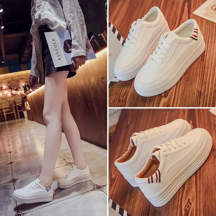 

2019 Autumn New Fashion Girls Single Shoe Girls All-match Increased Small White Shoes Solid Color Casual Leather Shoe