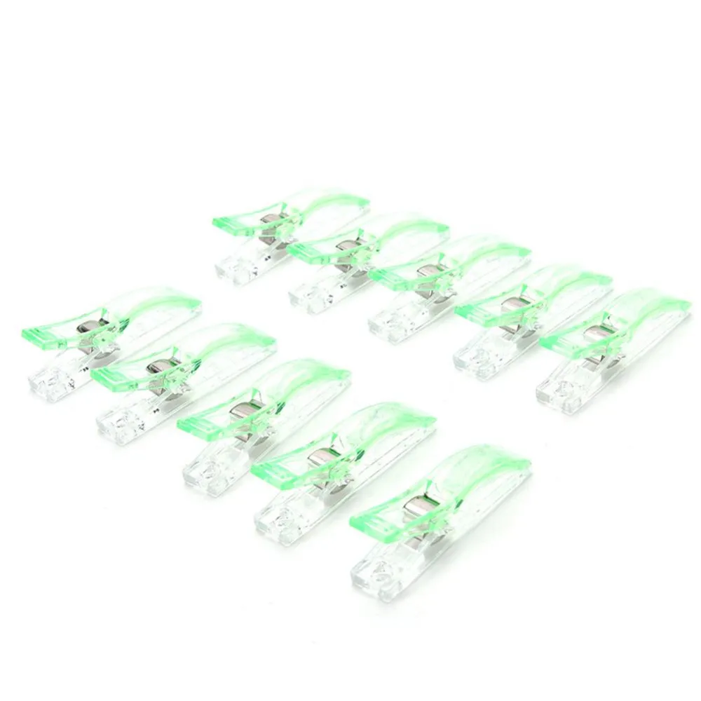 10 шт Случайные Смешанные DIY пластиковые швейные зажимы прозрачные Стёганые клипсы для квилтинга para лоскутное шитье инструмент около 5,5*1 см - Цвет: Green