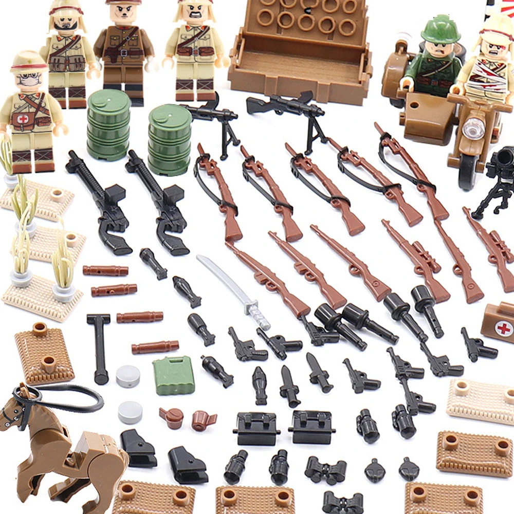 

New WW2 Military Japanese Soldier Building Blocks Figures Army Motorcycle Weapons Gun Accessories Blocks Bricks Parts Kids Toys