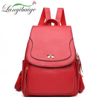 

2020 Female High Quality Large Capacity Leahter Backpacks for Girls School Bag Sac Women Black Leather Backpack Ladies Bagpack