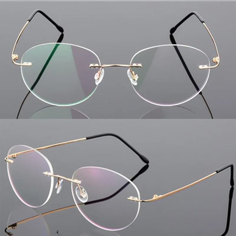 

9 Color Retro Half Round Foldable Ultralight Memory Titanium Alloy Rimless Glasses Frame Men Prescription Myopia Optical Eyewear