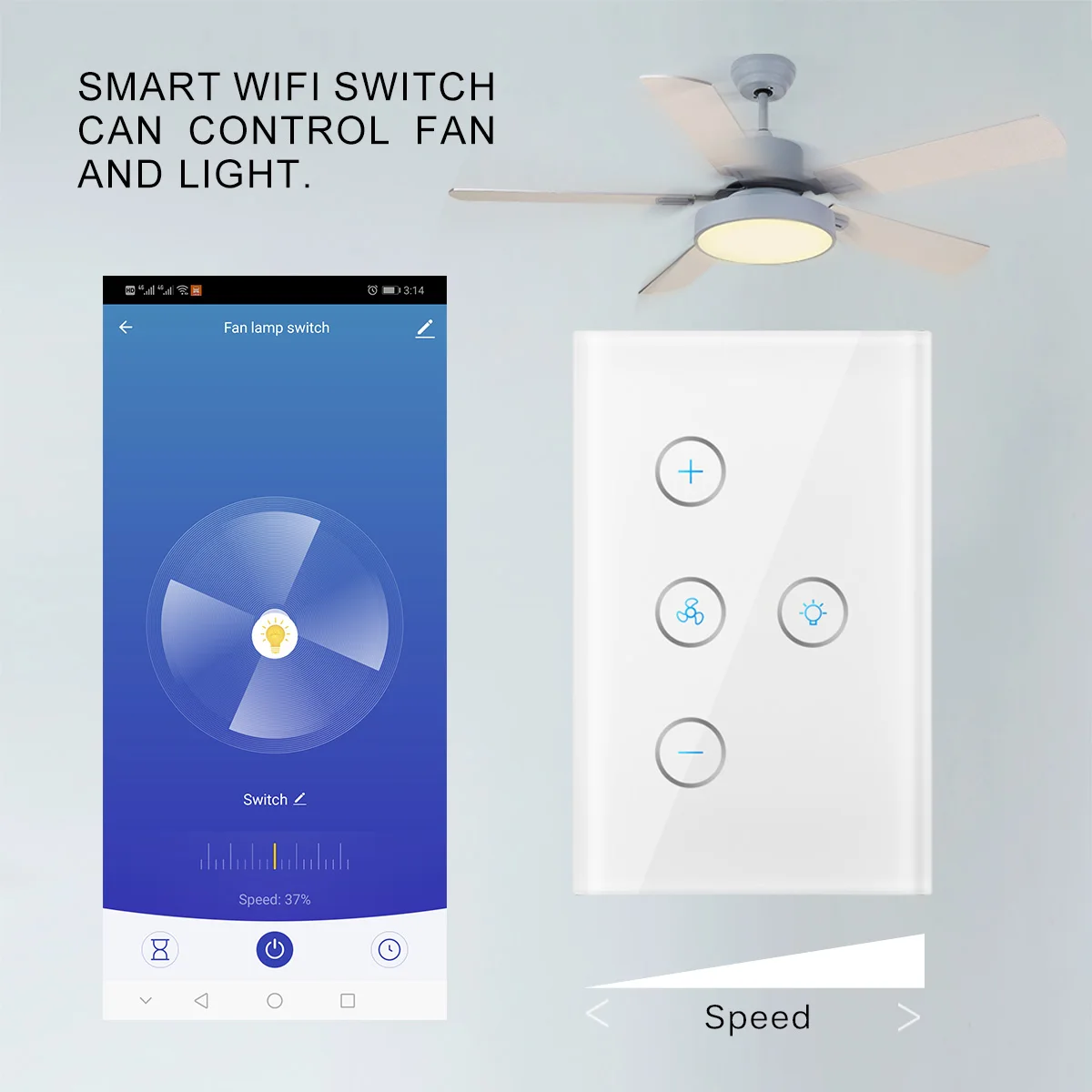 Wifi Smart Ceiling Fan Light Wall Switch Life Tuya App Remote