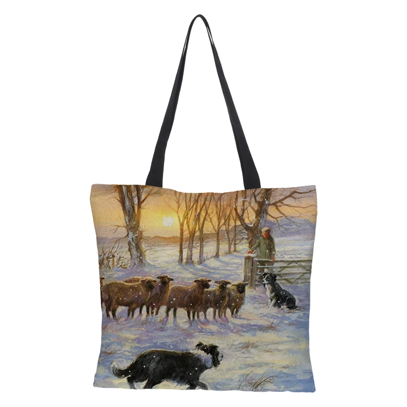 CROWDALE Double-sided Merry Christmas gift bages Linen Shopping bags for Christmas Handbag Women Shoulder Cloth Pouch 43cm*43cm - Цвет: 14