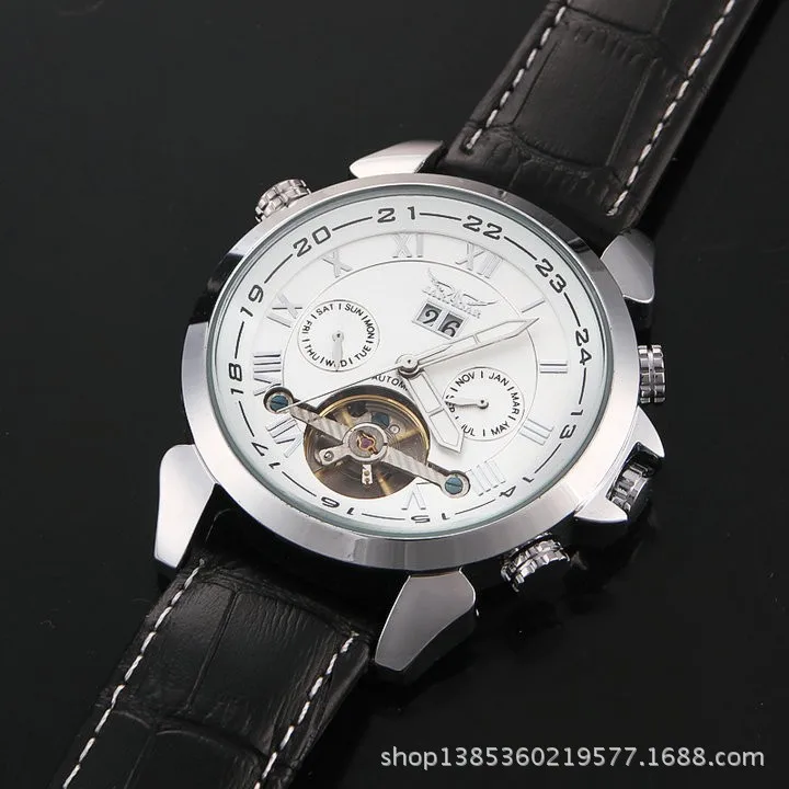 Jargar057 moda casual relógio masculino oco relógio mecânico automático