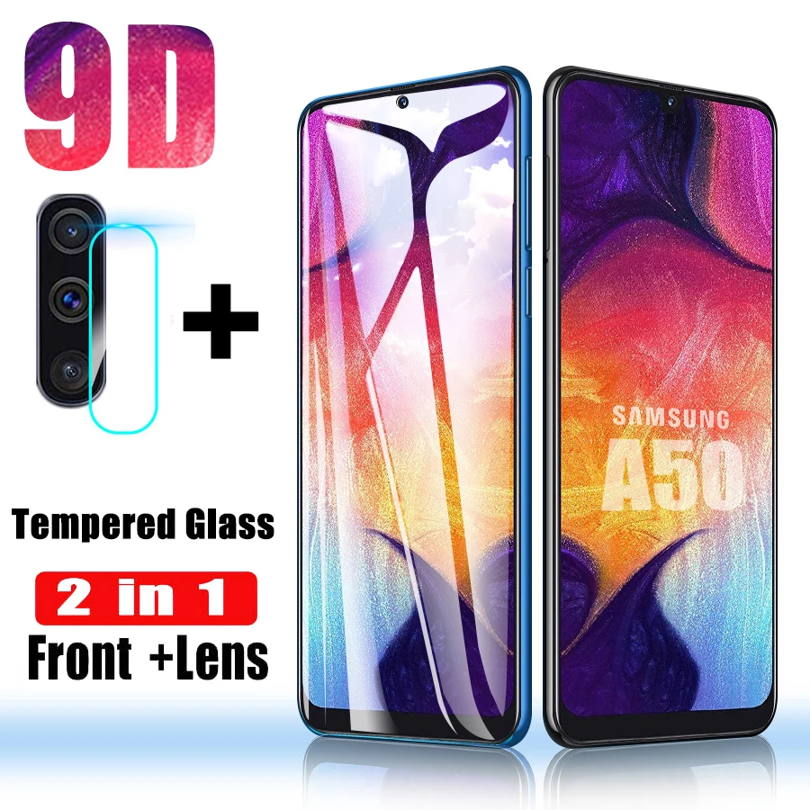 2 в 1 протектор экрана для samsung Galaxy A50 стекло A10 A40 A70 закаленное A 50 объектив защитная