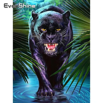 

EverShine 5D DIY Diamond Painting Full Drill Square Animals Cross Stitch Diamond Embroidery Black Panther Rhinestones Art Gift