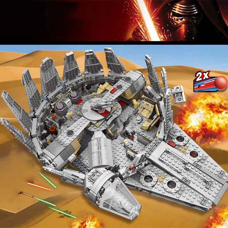 Tanie 1381 sztuk przebudzenie mocy Star Set Wars dla legoing Millennium 79211 Falcon Model klocki dla dzieci prezent dla dzieci