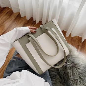 

Texture Women's Bag New 2020 Korean Style Fashion Hit Color Large Capacity Single Shoulder Tote Bag Travel Pocket A594