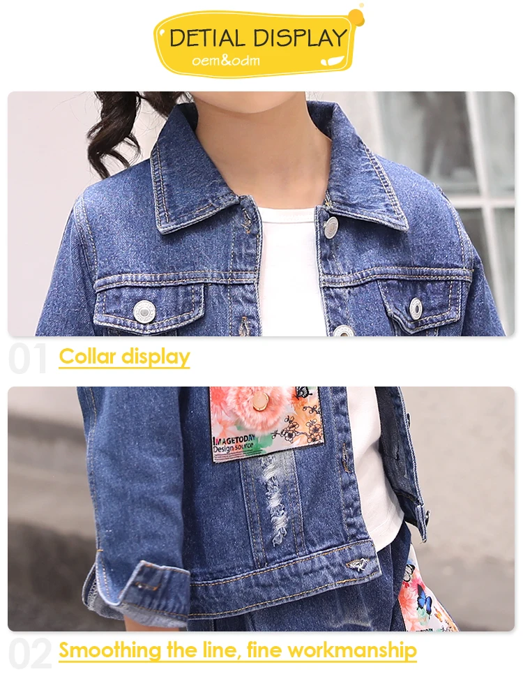 Two Pieces Kids Girls Denim Jeans Pants Set Outfit Spring New Style Kids Girls Denim Jacket Clothing Set