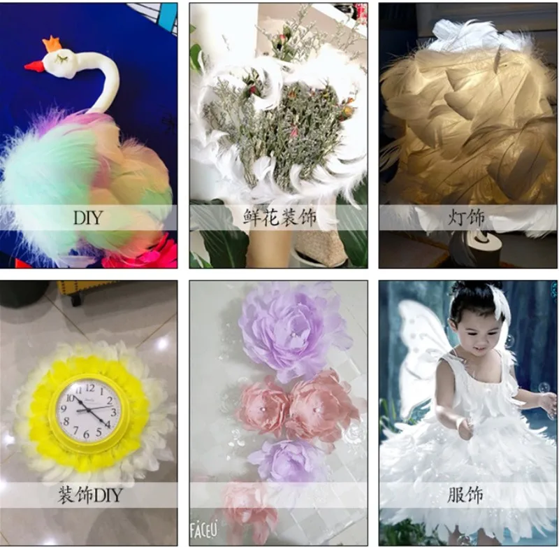 Description Picture 2 of item100pcs Natural Goose Feather 4-8cm Colorful Goose Down Feather Child Gift DIY Handmade Festival Stage Wedding Dress Decoration