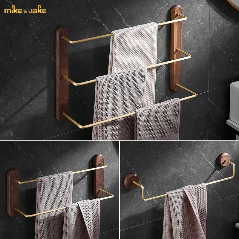 

Walnut towel rack bathroom towel rack Nordic towel bar single bar bathroom perforated towel rack simple creative slipper rack