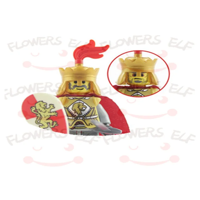 1PCS Blue Lion Red Green Dragon Knight Mini Two-person Villain Middle Age Assembling Building Blocks Children'sToy Medieval Knig 9809A