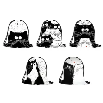 

Cute Cat Printing Drawstring Bag Sports Gym Daypack Swimming School Backpack Shopping Pack