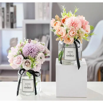 

Bridal Holding Flowers Artificial Hydrangea Flowers For Wedding Bouquet Silk Rose Fake Flower Garden Home Room Decoration