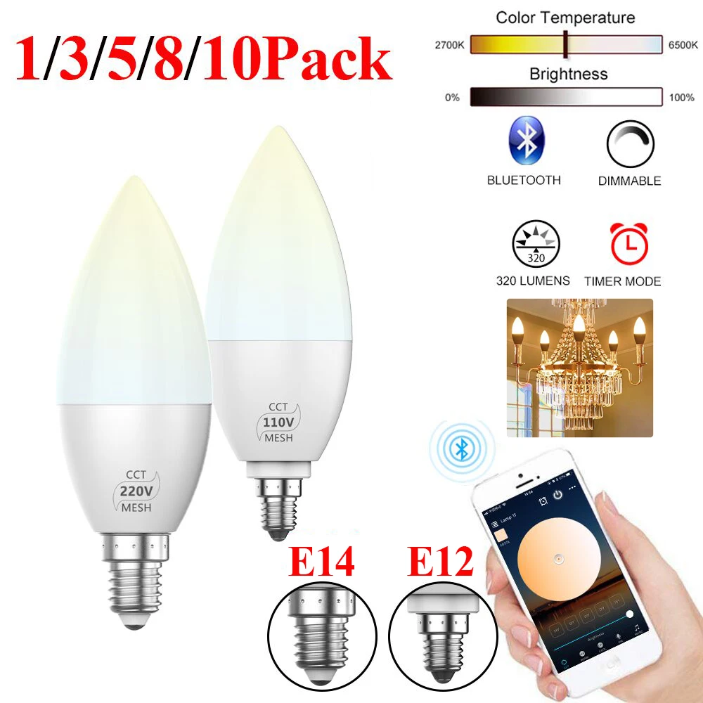 

E12 E14 LED Smart Bulb Bluetooth LED Chandelier Candle Light Bulb 3W 110V 220V 2835 SMD Energy Bulbs For Google Home Alexa D35