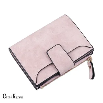 

Catei Karrui 2020 New White ladies wallet short buckle multi-card wallet with zipper wallet women's purse matte