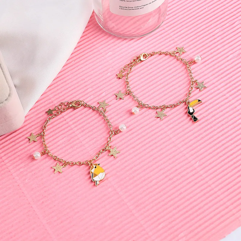 Sansummer, новинка,, Модный милый браслет с мультяшной птицей, жемчугом, золотой звездой, для девочек, на каждый день, Feautiful, очаровательный браслет для женщин, ювелирное изделие