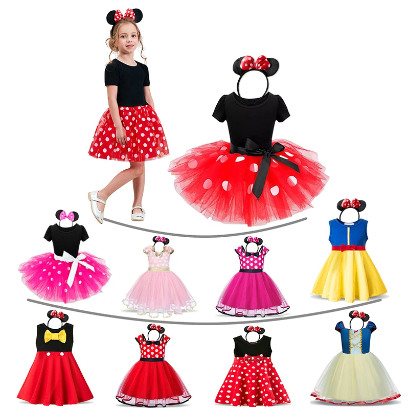 Рождественское платье с Минни Маус платье-пачка в горошек для девочек на день рождения, Детская одежда Детские платья для девочек, новогодняя праздничная одежда