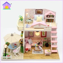 Кукольный дом розовый Лофт 3D деревянная DIY мебель для коттеджей чердак флэш миниатюрный кукольный домик Дети Образование Подарки на день рождения игрушки