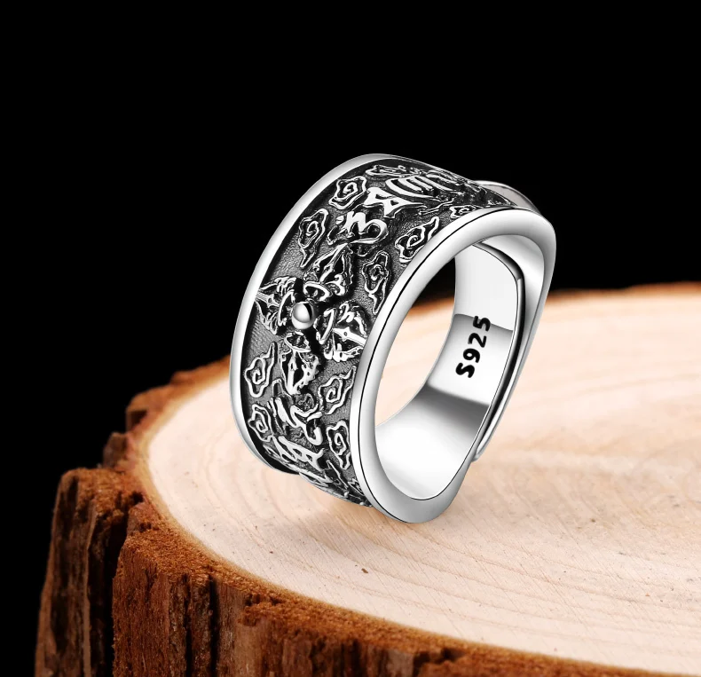 ZABRA 925 Sterling Silver Religion Adjustable Ring Jewelry Trendy Biker For Women Men Lovers Anniversary Birthday Wedding