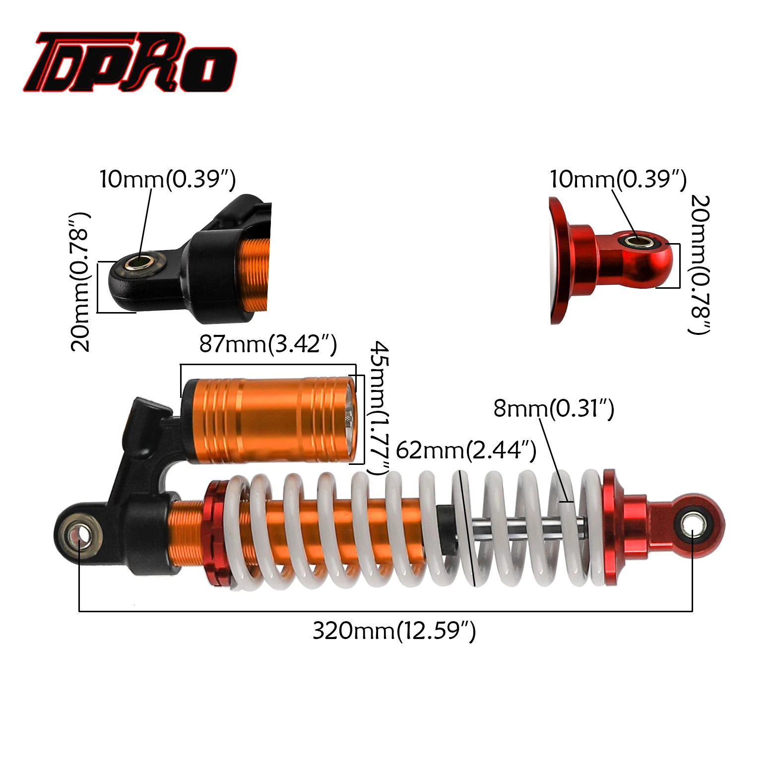 

TDPRO 12.5" 320mm Motorcycle Front Shock Suspension Absorber For ATV QUAD Go Kart 4 Wheeler Buggy Dune Moped Scooter Bike 800lbs