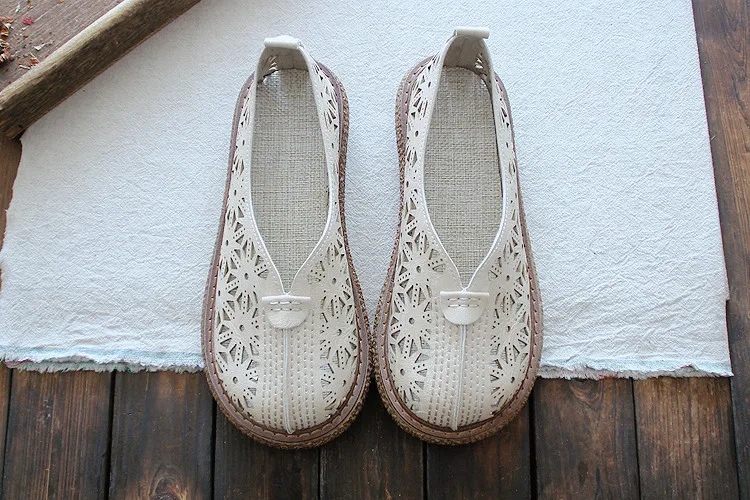 HUIFENGAZURRCS-Literature and Art Retro Hollow out Round Head Thick Bottom Shoes,Cotton and Hemp Comfortable Casual Shoes