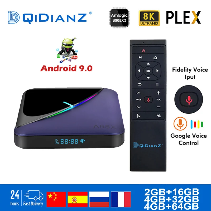 ТВ Приставка Smart TV A95X F3 Android 9 0 RGB светильник приставка Amlogic S905X3 8k Netflix Plex