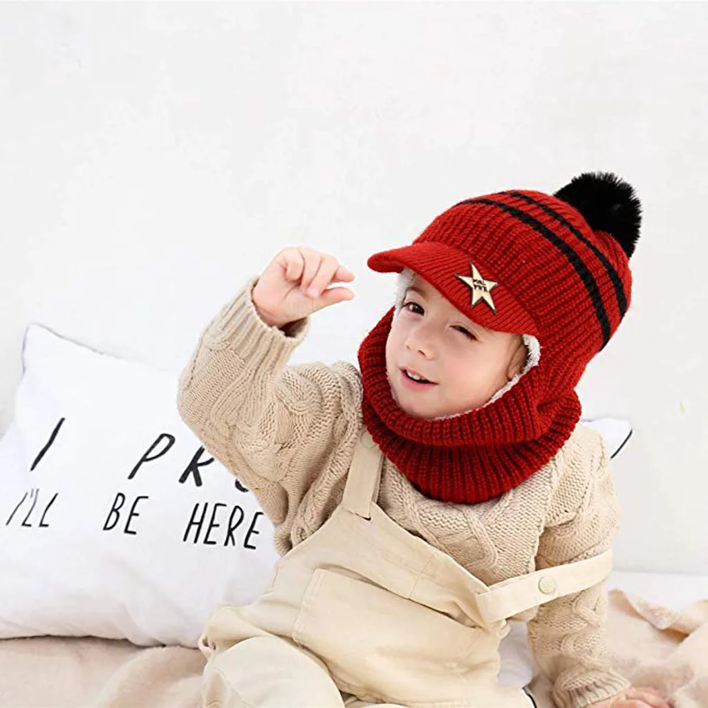 Для малышей, детей, зимняя, теплая, вязанная крючком шапка с помпоном, шарфы для мальчиков и девочек, модные шапки, шарф, Детские Модные шапки, шарфы