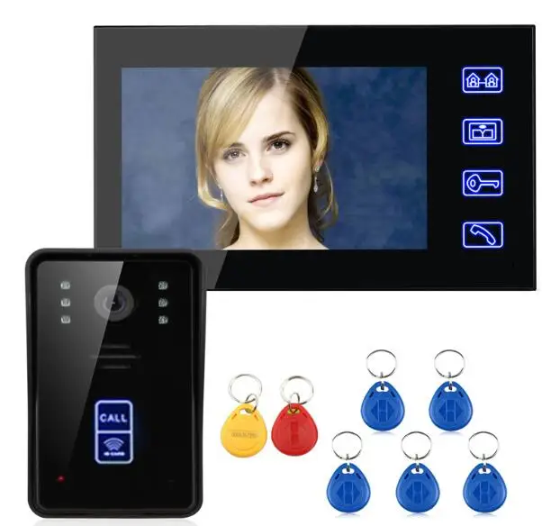 SmartYIBA видео домофон " видеодомофон+ кнопка выхода+ блок питания Управление идентификационными картами дверной звонок телефон двери для семьи виллы