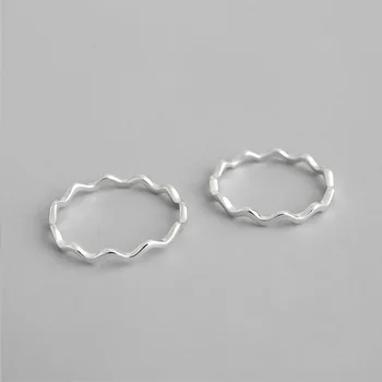 

Genuine Pure 100% 925 Sterling Silver Finger Rings for Girls Ladies Simple Thin Line Curve Wave Wild Smooth Ring Jewelry