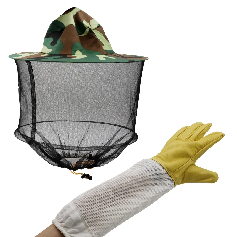 Beekeeping protective clothing kit 1Pair Leather Gloves & 1Pcs Anti Bee/Sting Cowboy Hat Breathable Beekeeper Apiculture tool