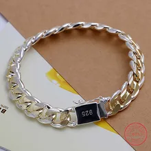 Men's Jewelry Bracelet Pulseras 925 Sterling Silver 10mm Width 20cm Thick Exquisite Fashion Silver Bracelet Women's Fine Jewelry