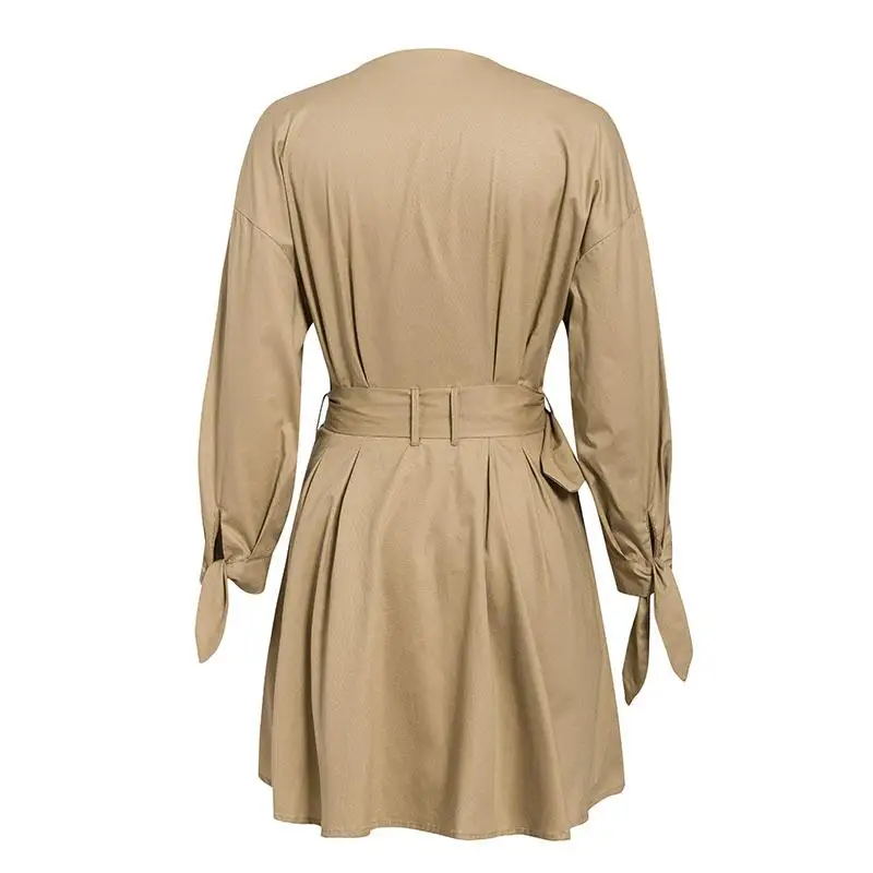 Офисное Короткое женское платье с длинным рукавом, Осень-зима, Элегантное однобортное пальто с высокой талией, женское платье, новинка