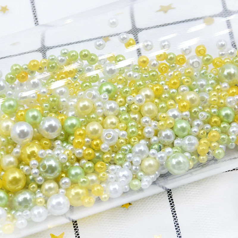 Mix green yellow Mix 3/4/6/8/10 мм 500 шт. около 20 г бусы с отверстием Разноцветный жемчуг круглые акриловые бусины, имитация жемчуга, "сделай сам" для изготовления ювелирных изделий/исскуство ногати - Цвет: Mix green yellow
