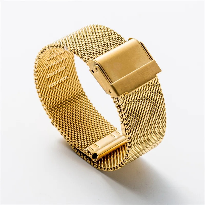 Новейшая мода 12-22 мм универсальный металлический Миланский ремешок для часов из нержавеющей стали ремешок для часов черный розовый Золотой Серебряный - Цвет ремешка: Gold
