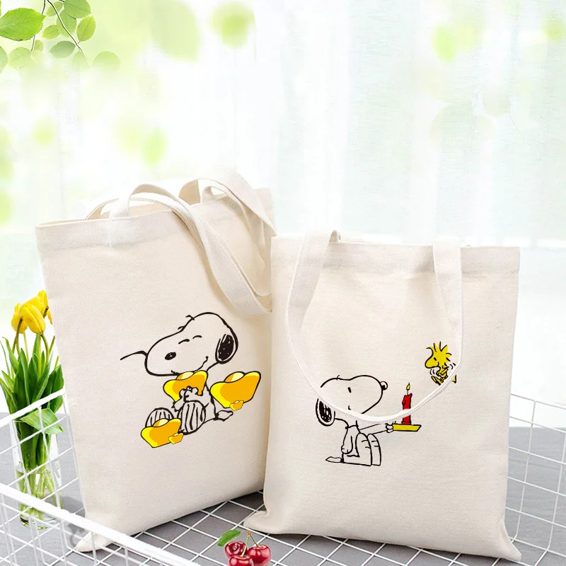 

Cute Cartoon Dog Canvas Tote Bag Custom Print Logo Text DIY Daily Use Eco Ecologicas Reusable Recycle Shopping Bag